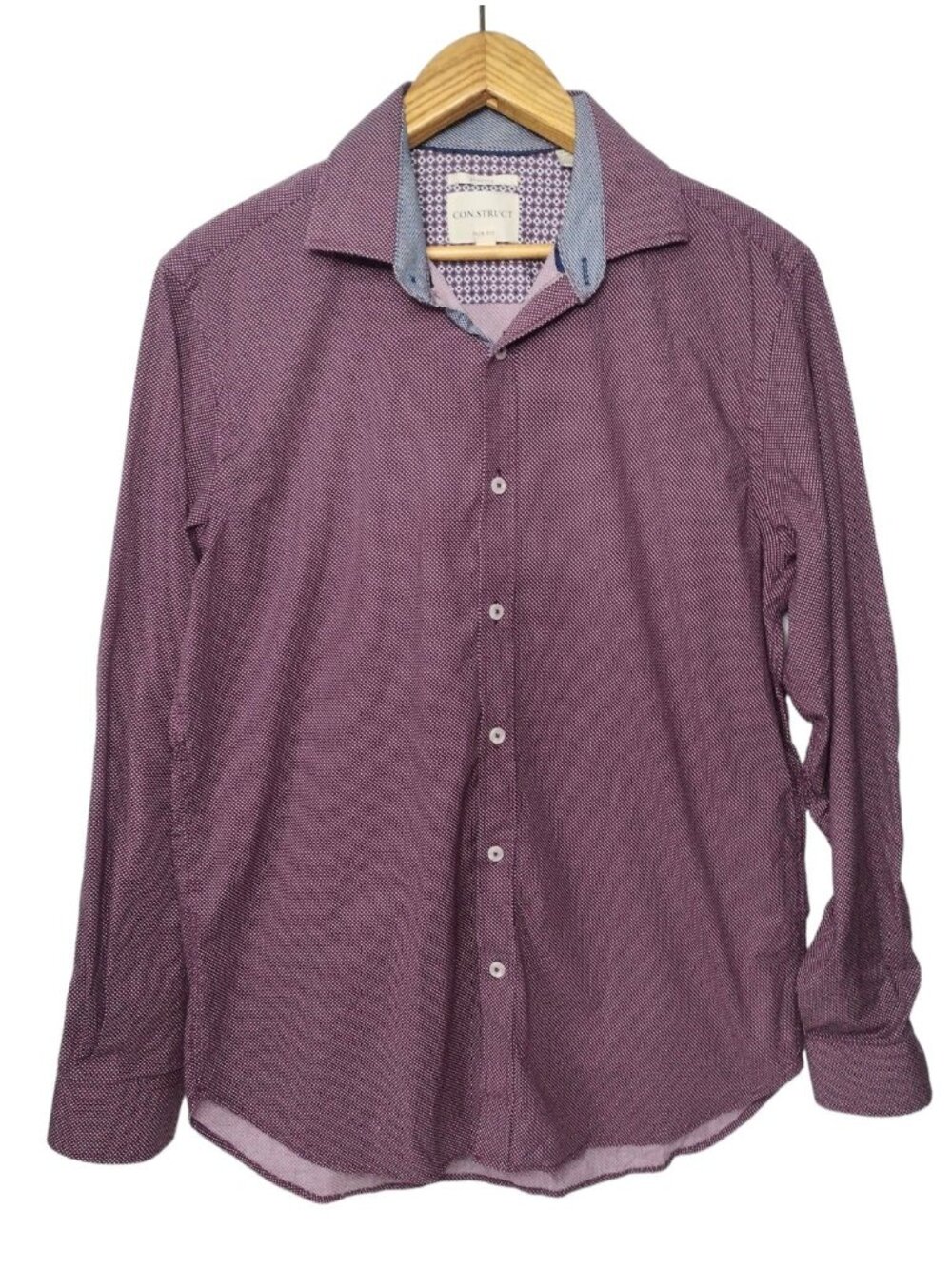 Con.struct Slim Fit Button Shirt S Polka Dot Stretch Flip Cuff Preppy Party